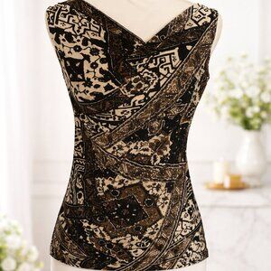 Chaps Sleeveless Printed Top | Size Medium | Black Tan Brown
